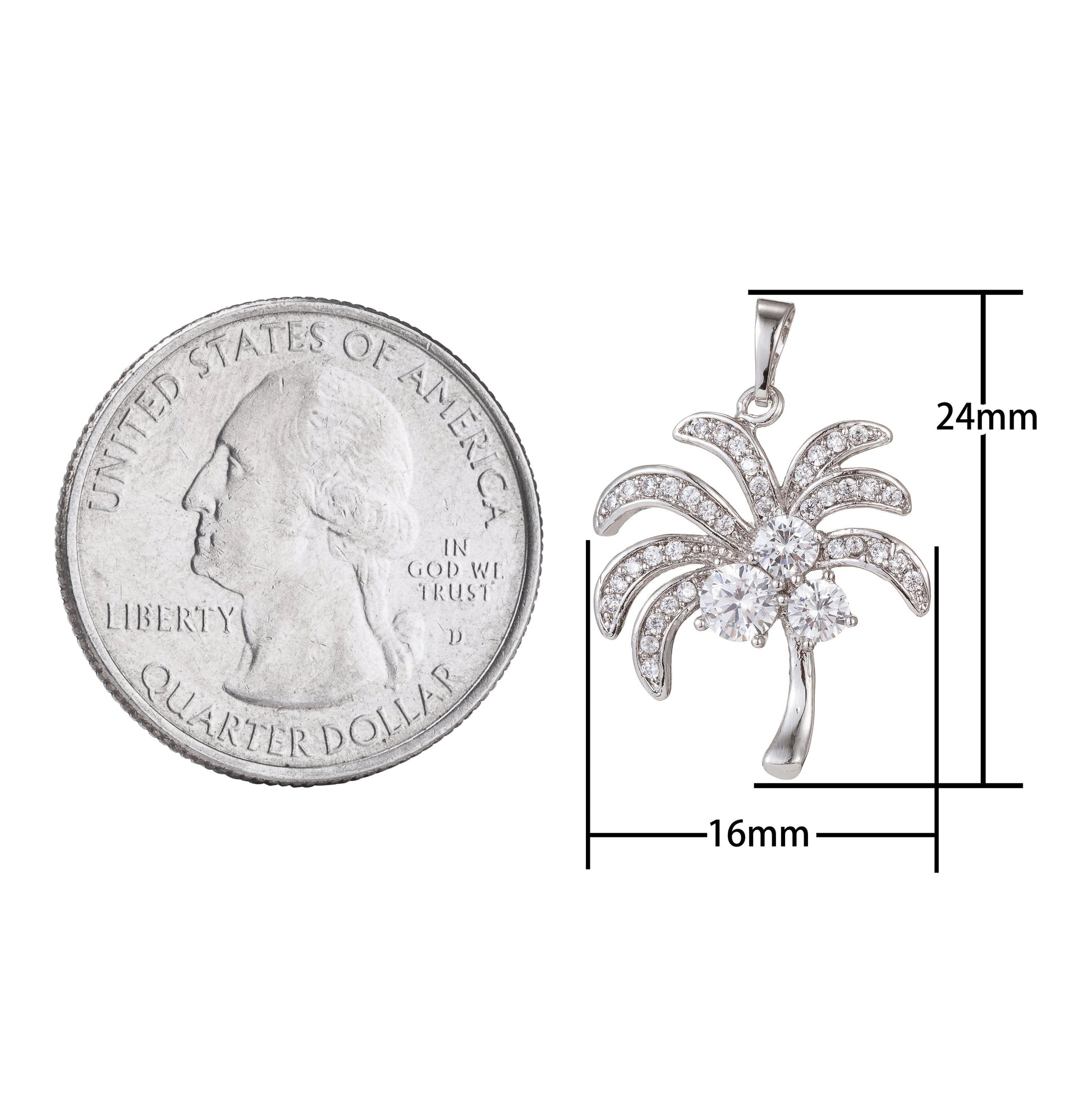 1pc Gold Micro Pave CZ Coconut Tree Pendant Charm, Micro Pave CZ Pendant Charm, White Pendant, For DIY Jewelry