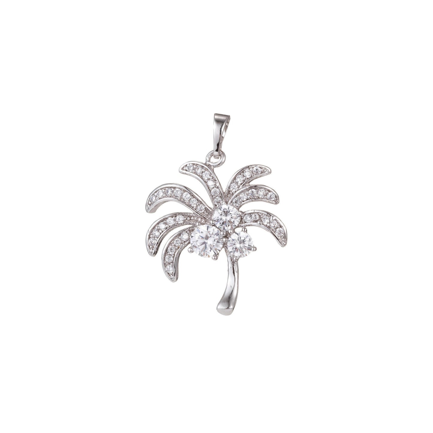 1pc Gold Micro Pave CZ Coconut Tree Pendant Charm, Micro Pave CZ Pendant Charm, White Pendant, For DIY Jewelry