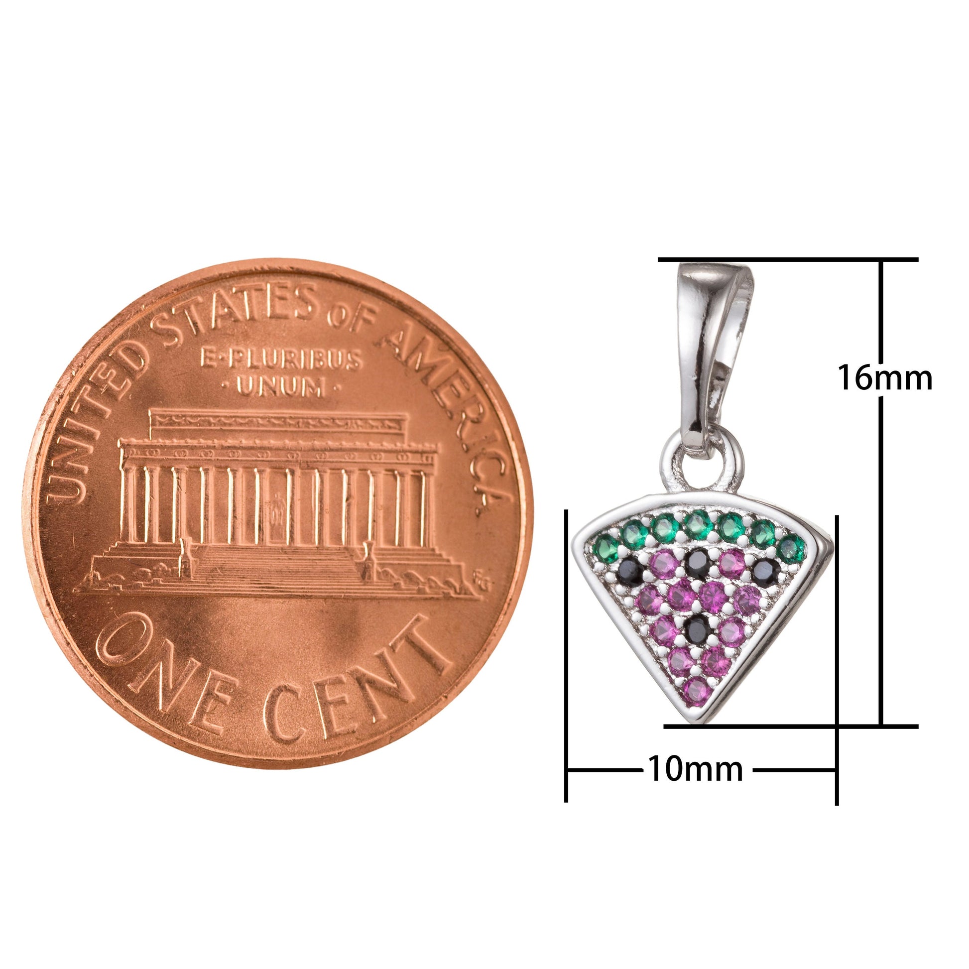 1pc 18k Gold Micro Pave CZ Crafted Pizza Pendant Charm, Slice of Pizza Pendant Charm, Pendant, For DIY Jewelry,