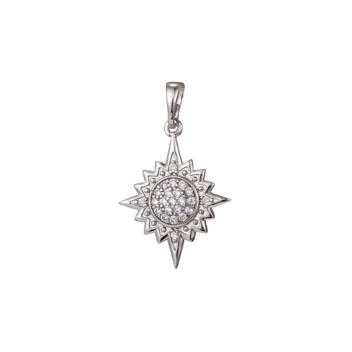 1pc White Gold Micro Pave CZ North Star Pendant Charm, North Star Pendant Charm, White Gold Star Pendant, For DIY Jewelry