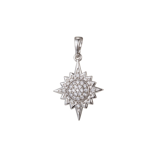 1pc White Gold Micro Pave CZ North Star Pendant Charm, North Star Pendant Charm, White Gold Star Pendant, For DIY Jewelry