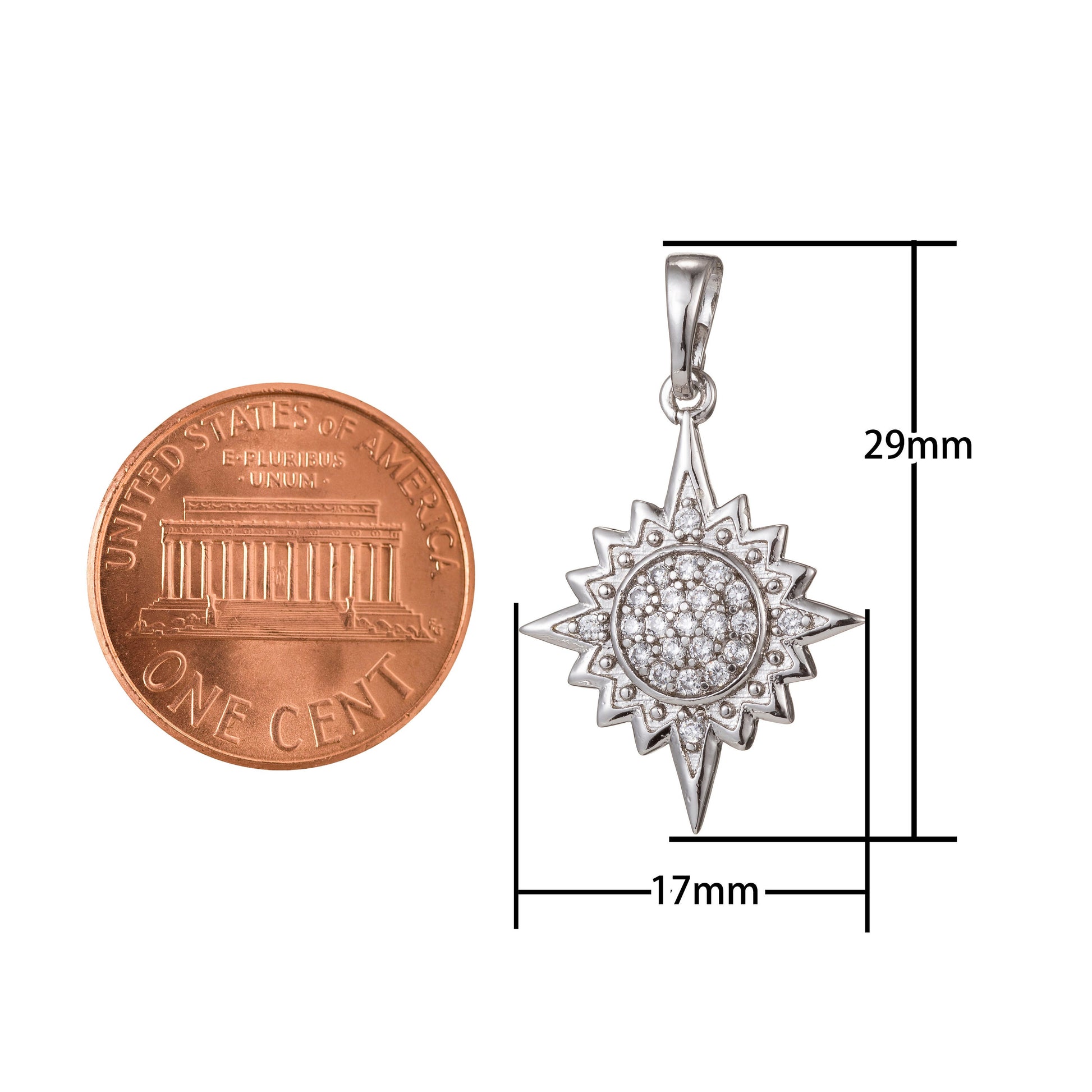 1pc White Gold Micro Pave CZ North Star Pendant Charm, North Star Pendant Charm, White Gold Star Pendant, For DIY Jewelry