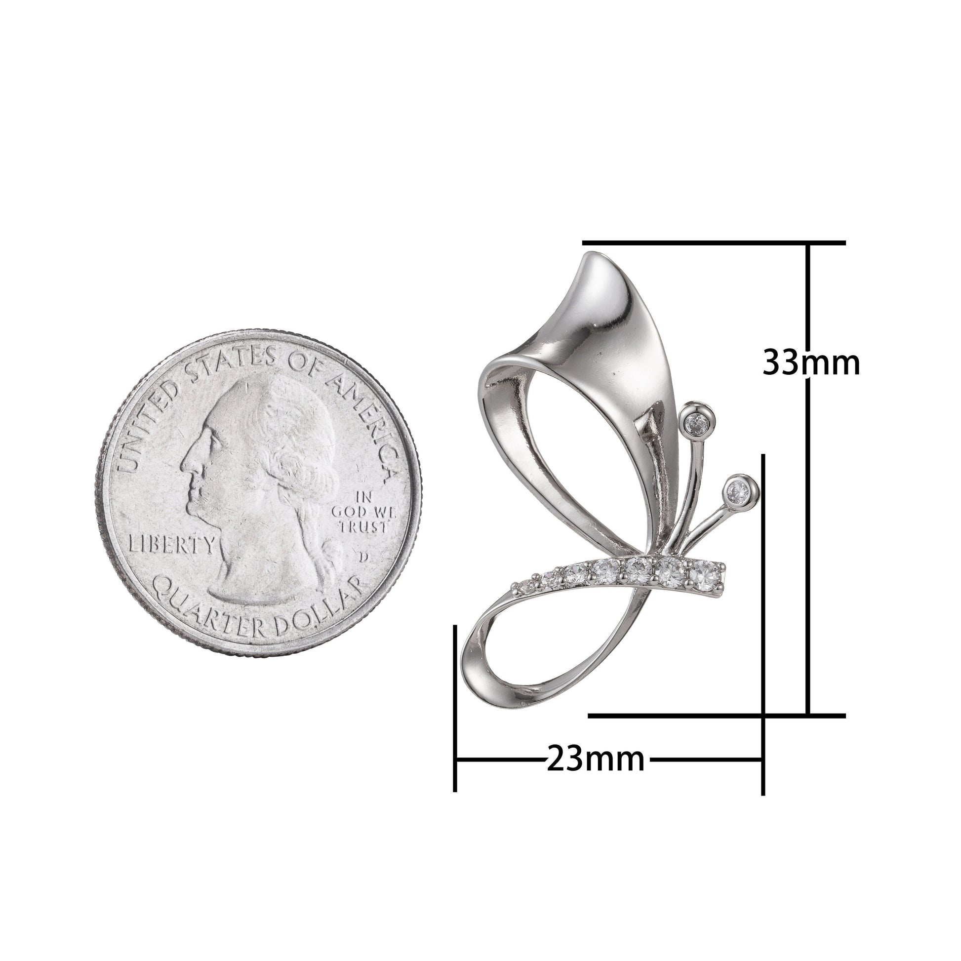 1pc White Gold Micro Pave CZ Butterfly Pendant Charm, Butterfly Pendant Charm, White Butterfly Pendant, For DIY Jewelry