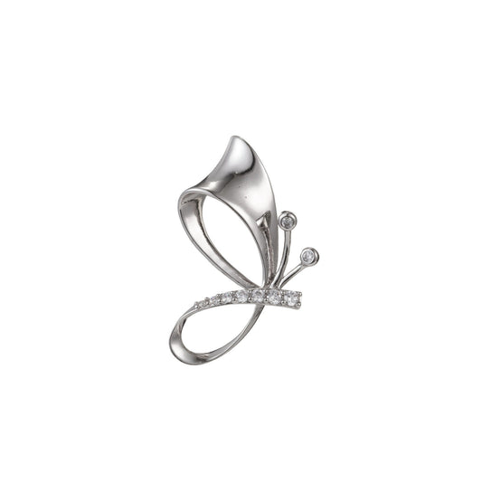1pc White Gold Micro Pave CZ Butterfly Pendant Charm, Butterfly Pendant Charm, White Butterfly Pendant, For DIY Jewelry