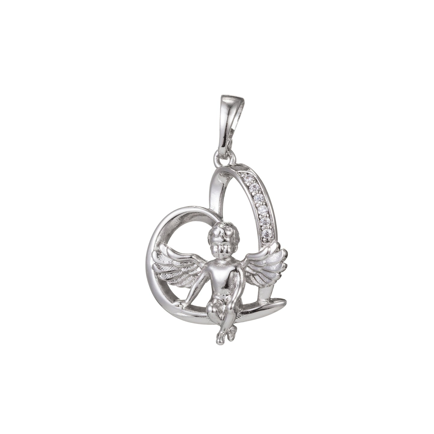 1pc White Gold Micro Pave CZ Boy Angel Pendant Charm, Micro Pave Pendant Charm, White Pendant, For DIY Jewelry Making