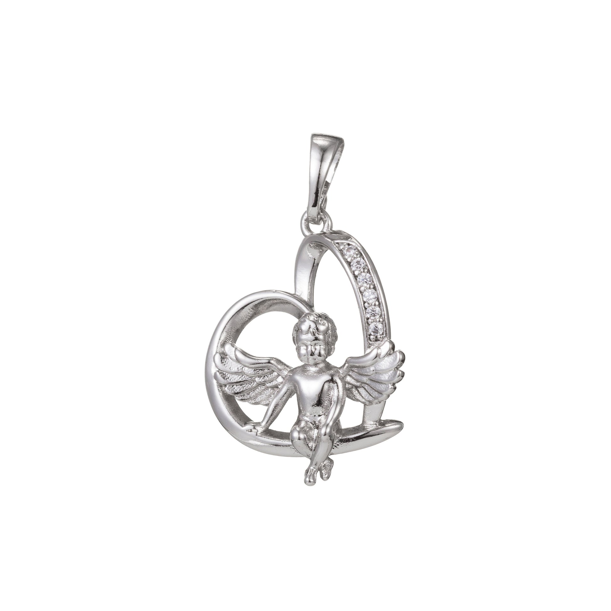 1pc White Gold Micro Pave CZ Boy Angel Pendant Charm, Micro Pave Pendant Charm, White Pendant, For DIY Jewelry Making