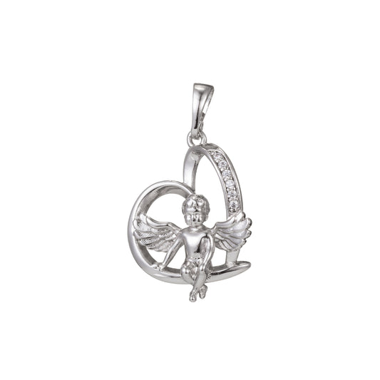 1pc White Gold Micro Pave CZ Boy Angel Pendant Charm, Micro Pave Pendant Charm, White Pendant, For DIY Jewelry Making