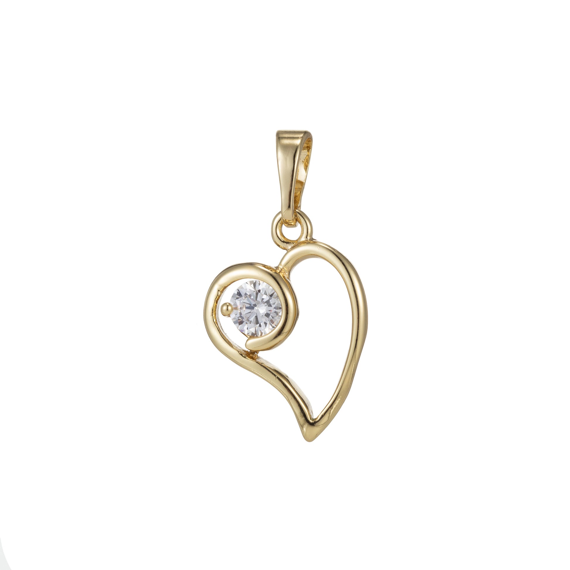 1pc 14k Gold Micro Pave CZ Heart Pendant Charm, Micro Pave CZ Pendant Charm, Pendant, For DIY Jewelry