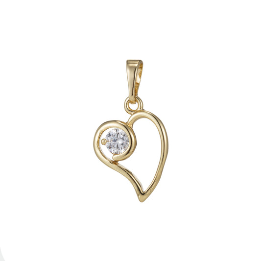 1pc 14k Gold Micro Pave CZ Heart Pendant Charm, Micro Pave CZ Pendant Charm, Pendant, For DIY Jewelry