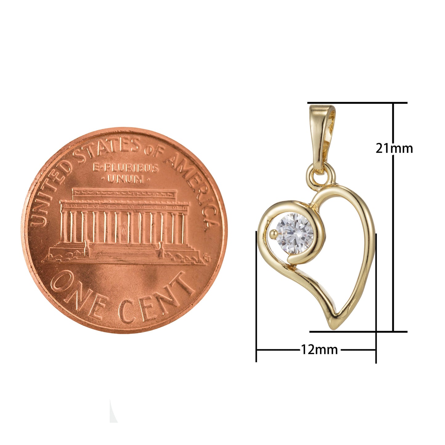 1pc 14k Gold Micro Pave CZ Heart Pendant Charm, Micro Pave CZ Pendant Charm, Pendant, For DIY Jewelry