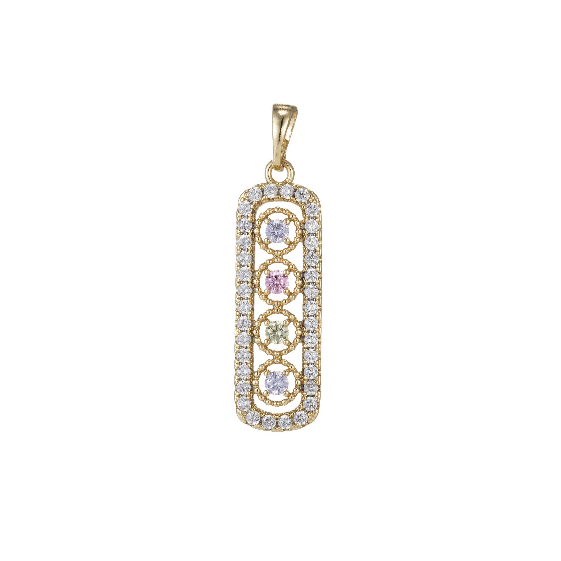 1pc 14k Gold Micro Pave Cubic Zirconia Bar Pendant Charm, Micro Pave CZ Pendant Charm, Pendant, For DIY Jewelry, 1483