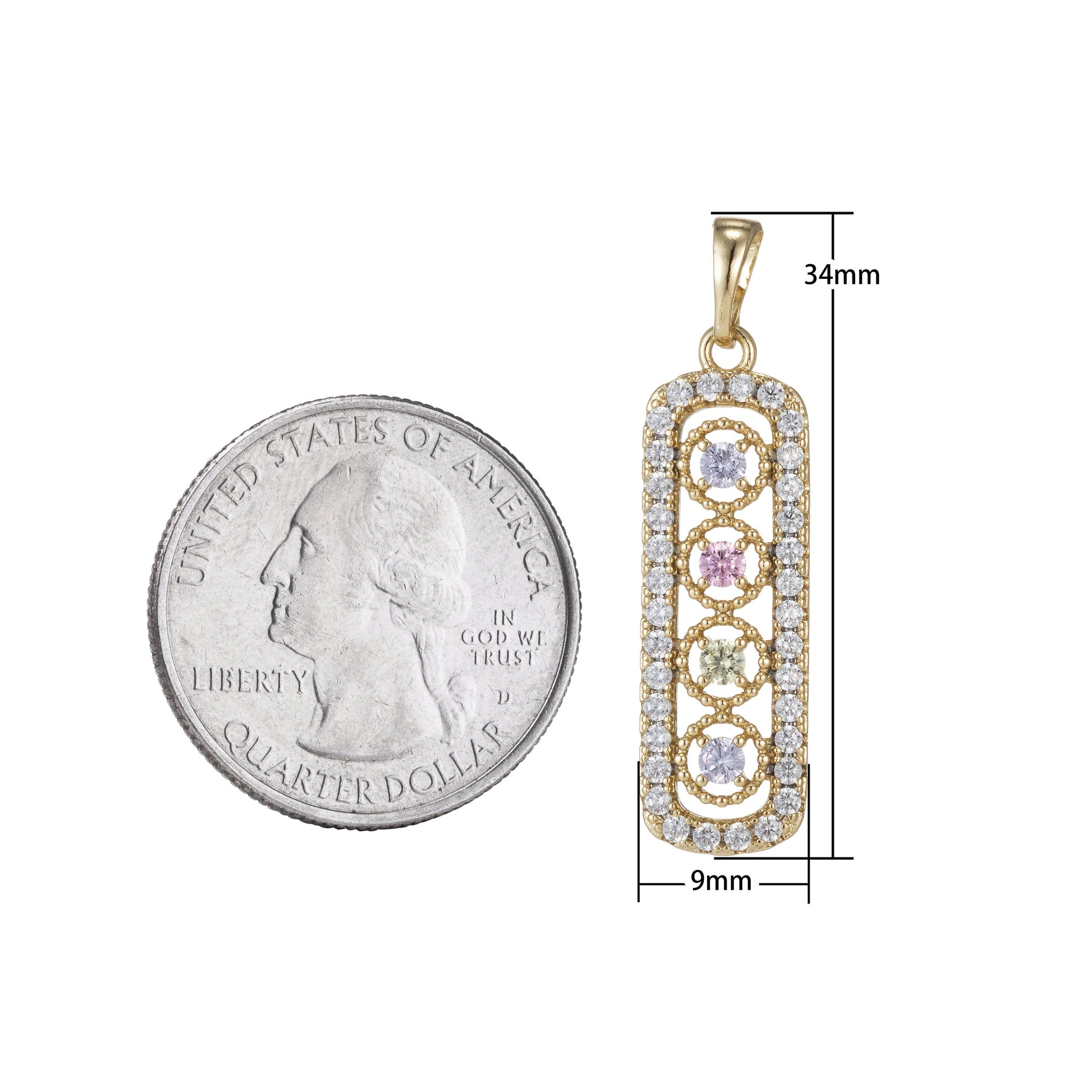 1pc 14k Gold Micro Pave Cubic Zirconia Bar Pendant Charm, Micro Pave CZ Pendant Charm, Pendant, For DIY Jewelry, 1483
