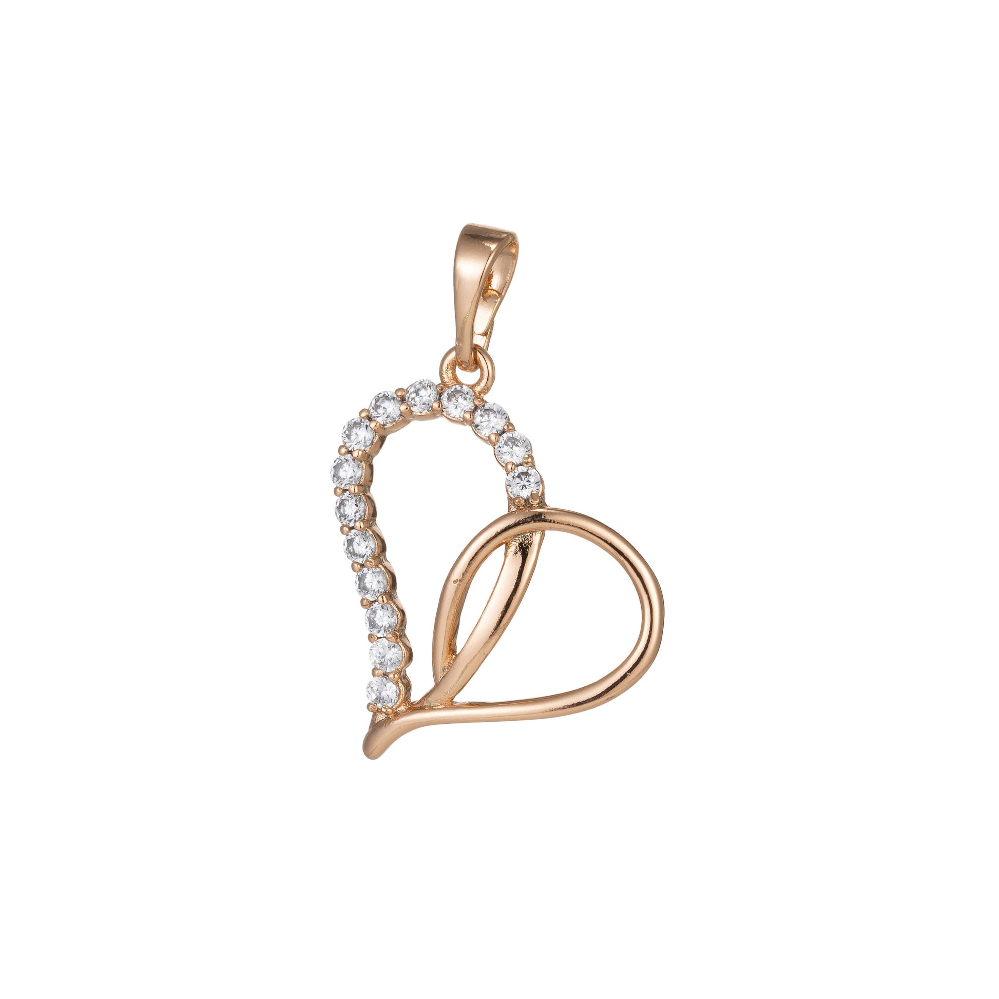 1pc 18k Gold Micro Pave CZ Heart Pendant Charm, Micro Pave CZ Pendant Charm, Heart Pendant, For DIY Jewelry, 1333