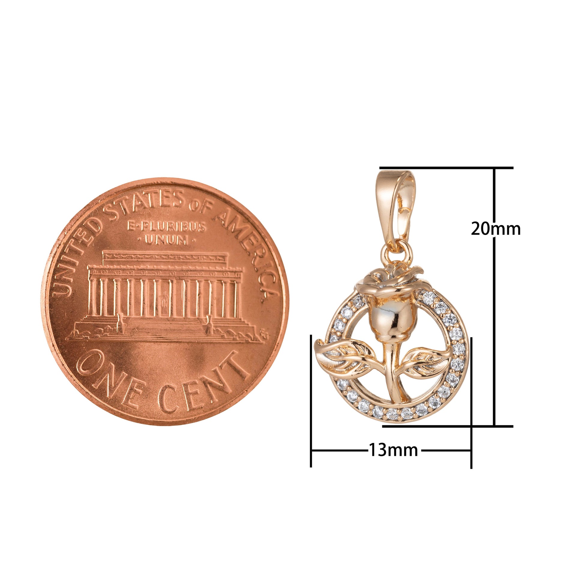 1pc 18k Gold Micro Pave CZ Rose Flower Pendant Charm, Micro Pave CZ Rose Pendant Charm, Rose Pendant, For DIY Jewelry