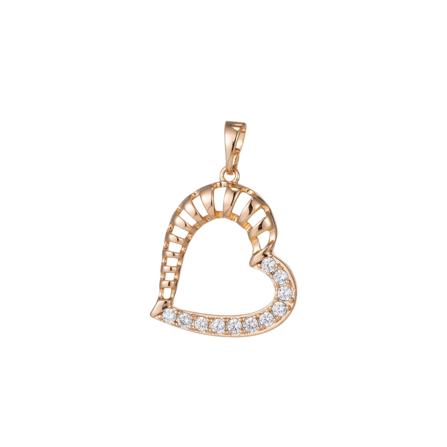 1pc 18k Gold Micro Pave CZ Heart Pendant Charm, Heart with CZ Pendant Charm, Heart Pendant, For DIY Jewelry