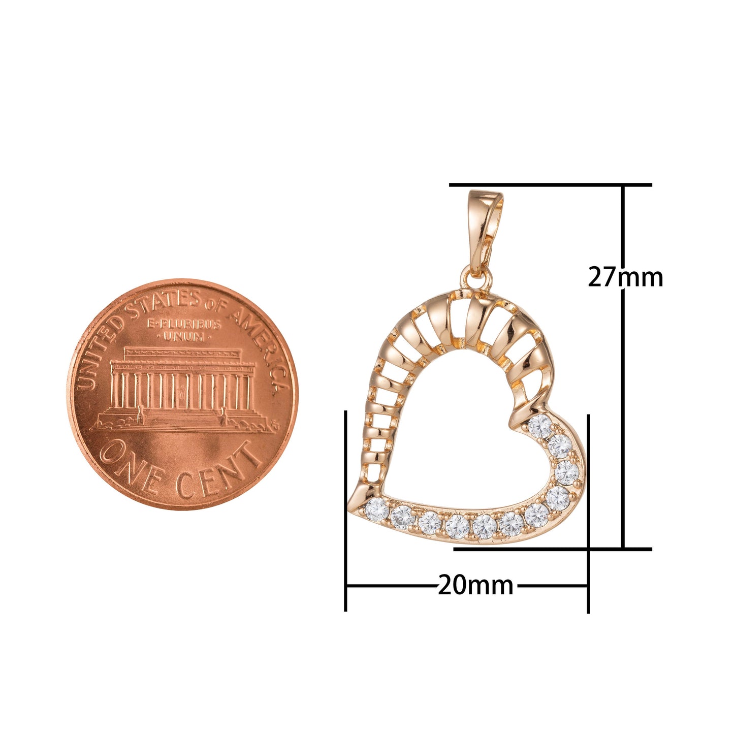 1pc 18k Gold Micro Pave CZ Heart Pendant Charm, Heart with CZ Pendant Charm, Heart Pendant, For DIY Jewelry