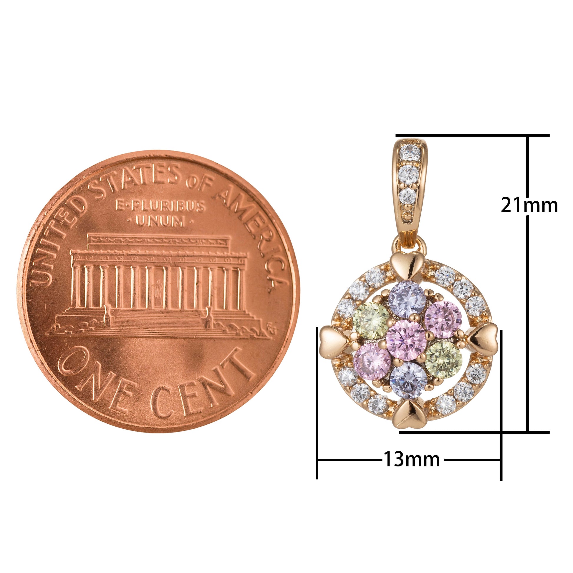 1pc 18k Gold Micro Pave CZ Geometric Pendant Charm, Micro Pave CZ Colorful Pendant Charm, Pendant, For DIY Jewelry