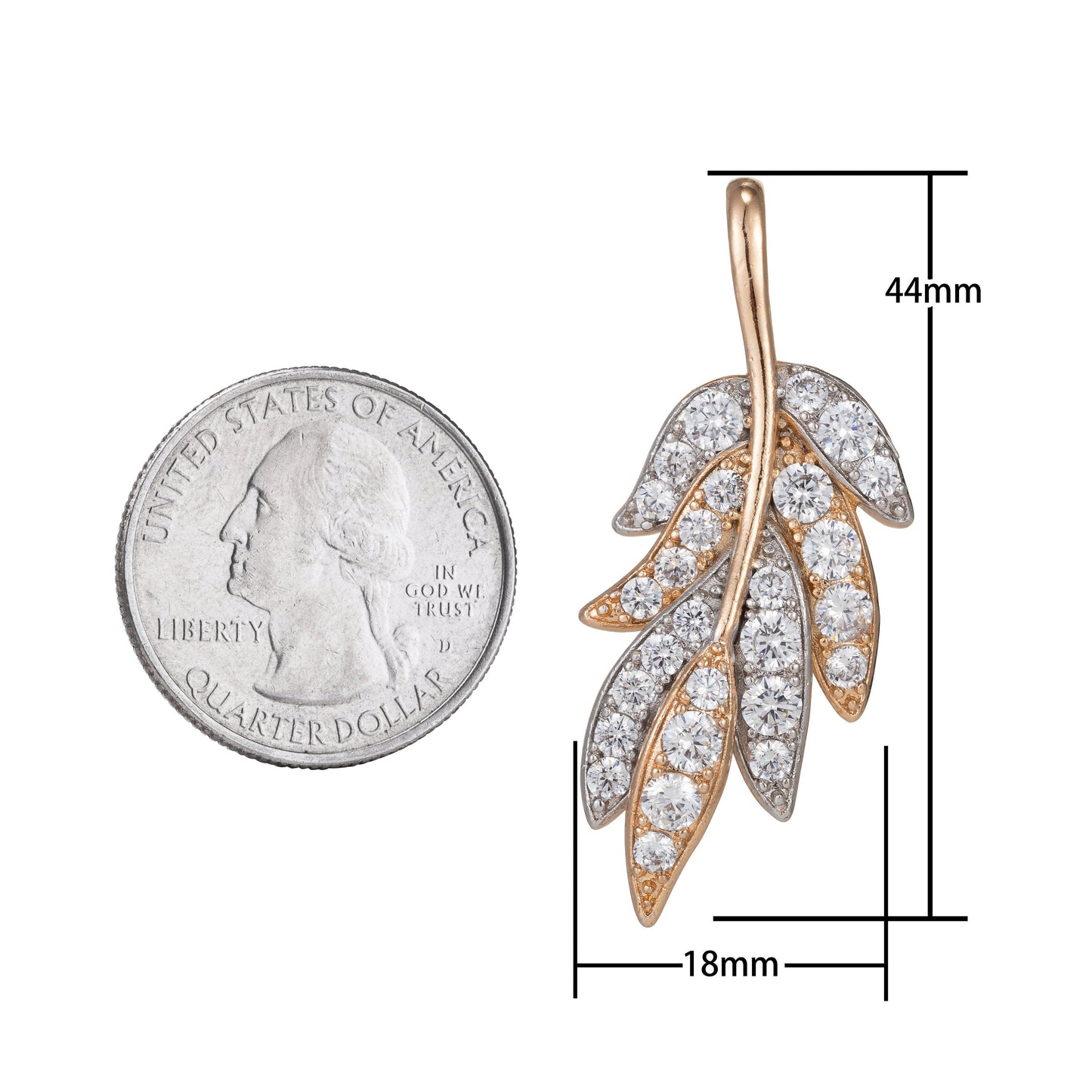 1pc 18k Gold Micro Pave CZ Leaf Pendant Charm, Micro Pave CZ Leaf Pendant Charm, Pendant, For DIY Jewelry, 1469