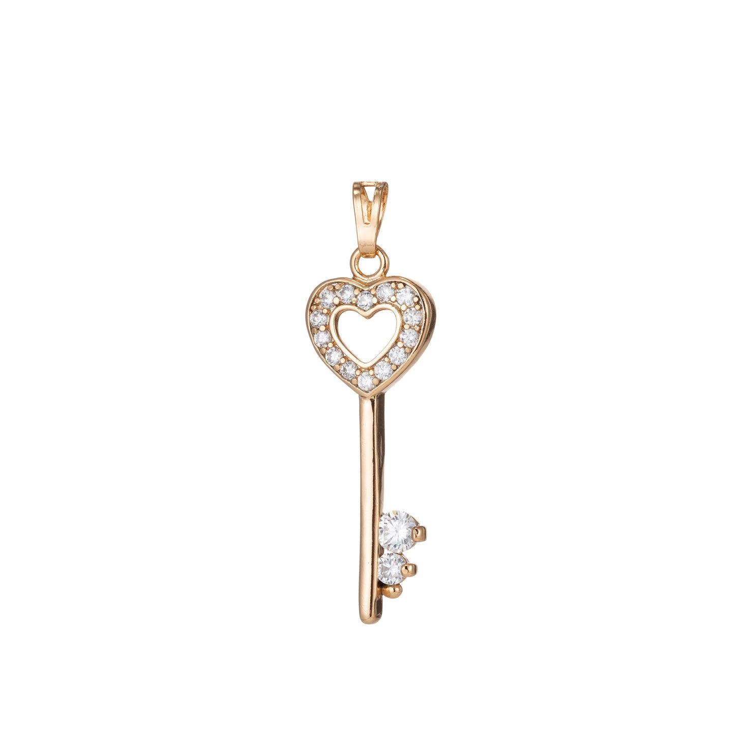 1pc 18k Rose Gold Filled Micro Pave CZ Heart Key Pendant Charm, Micro Pave CZ Key Pendant Charm, Key Pendant, For DIY Jewelry, pdgf-1470