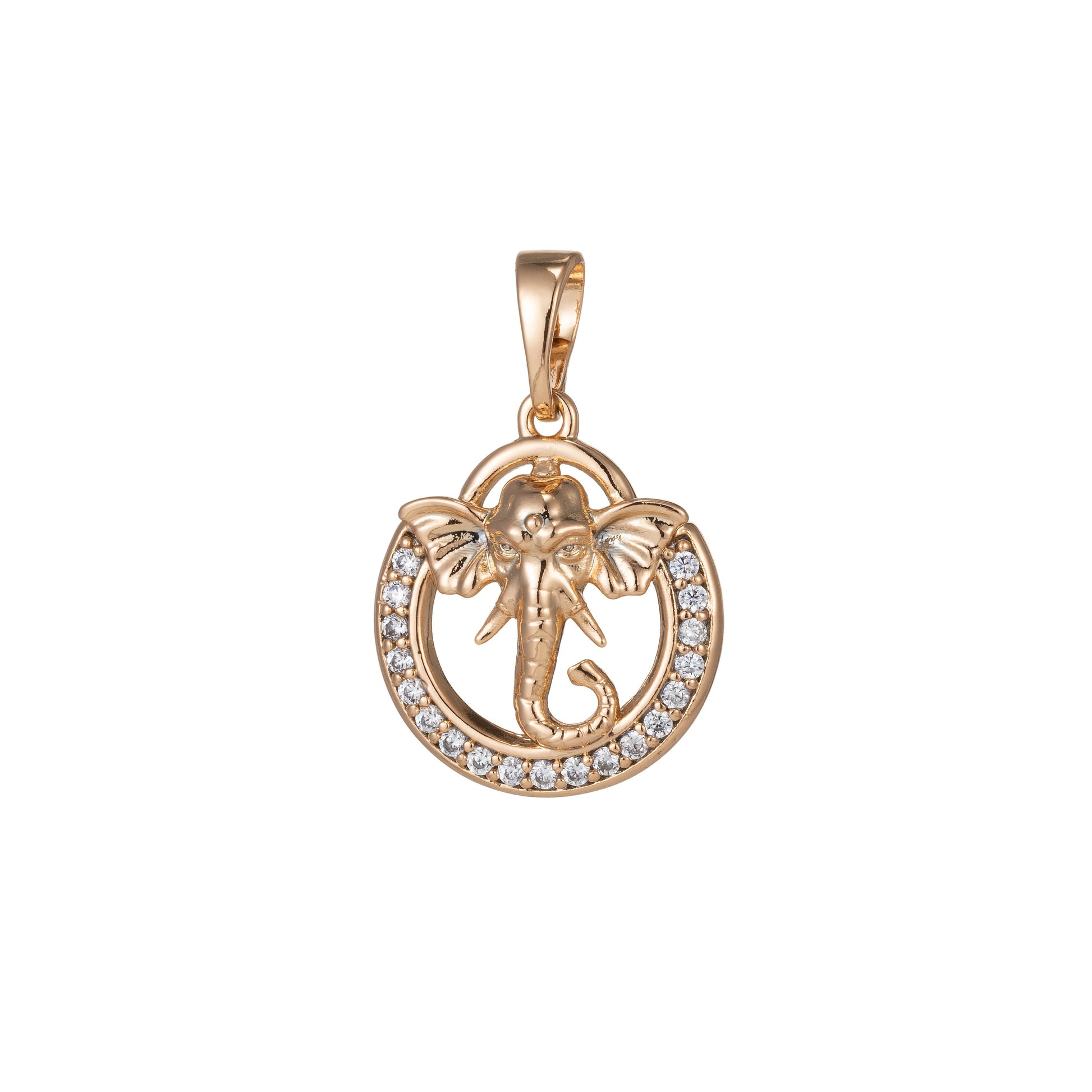 1pc 18k Gold Micro Pave CZ Elephant Pendant Charm, Micro Pave CZ Elephant Pendant Charm, Pendant, For DIY Jewelry, 1475
