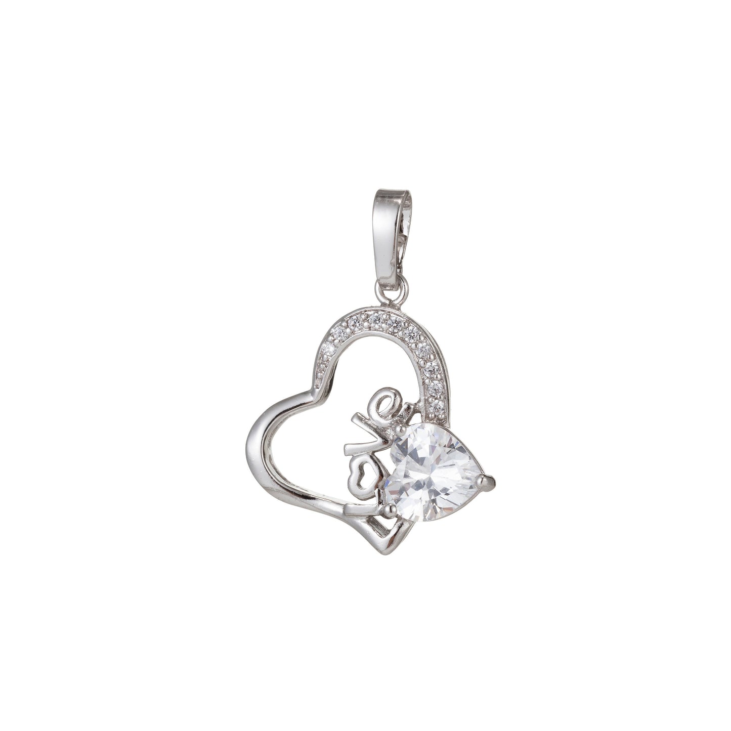 1pc White Gold Micro Pave CZ Love Heart Pendant Charm, Heart Micro Pave CZ Pendant Charm, White Pendant, For DIY Jewelry