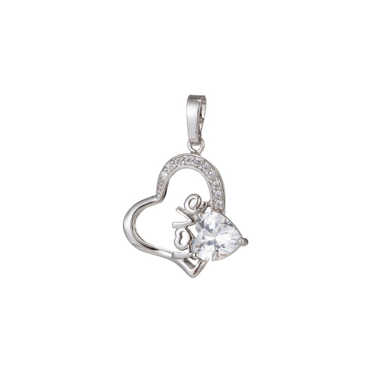 1pc White Gold Micro Pave CZ Love Heart Pendant Charm, Heart Micro Pave CZ Pendant Charm, White Pendant, For DIY Jewelry