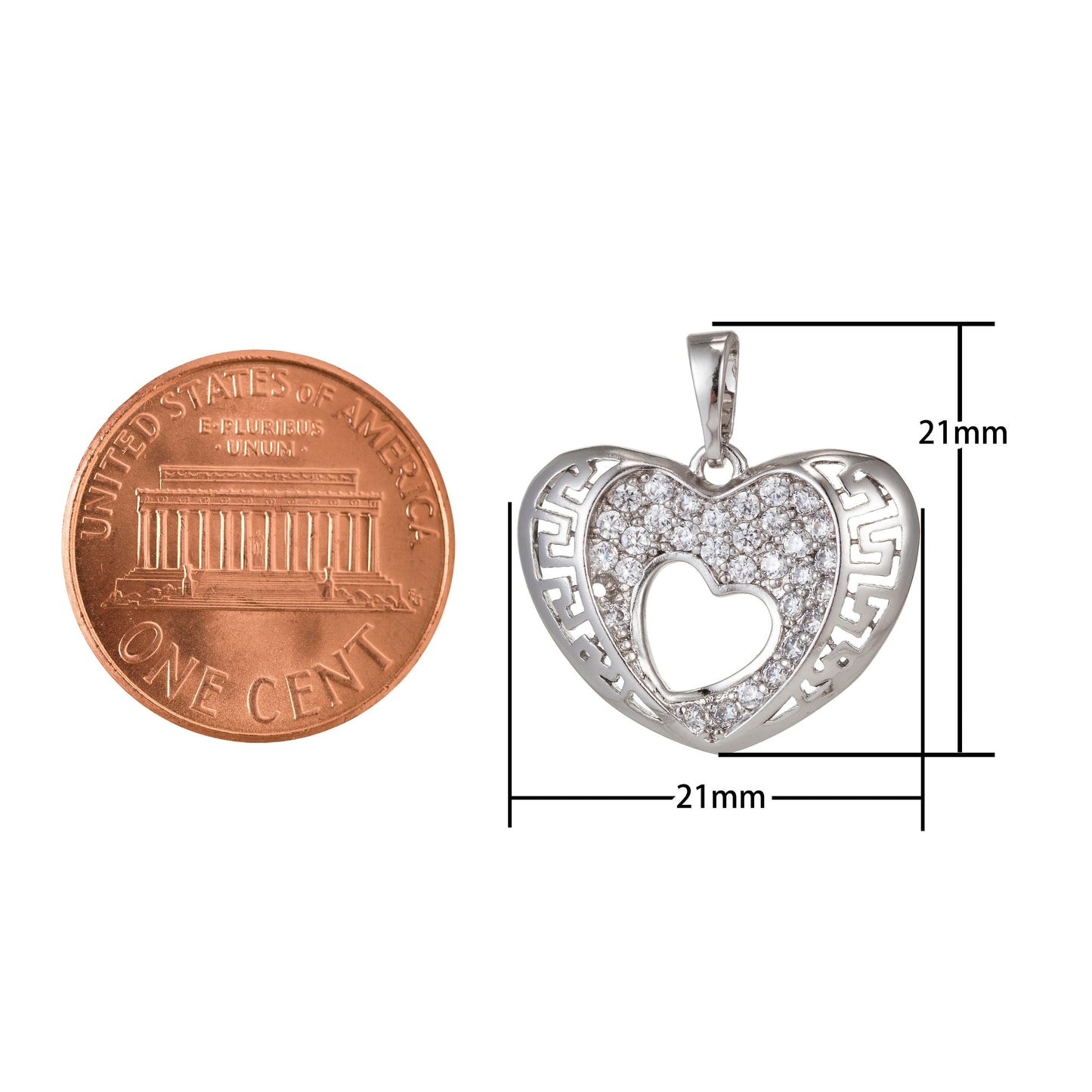 1pc White Gold Micro Pave CZ Heart Pendant Charm, Link Heart Micro Pave CZ Pendant Charm, White Pendant, For DIY Jewelry