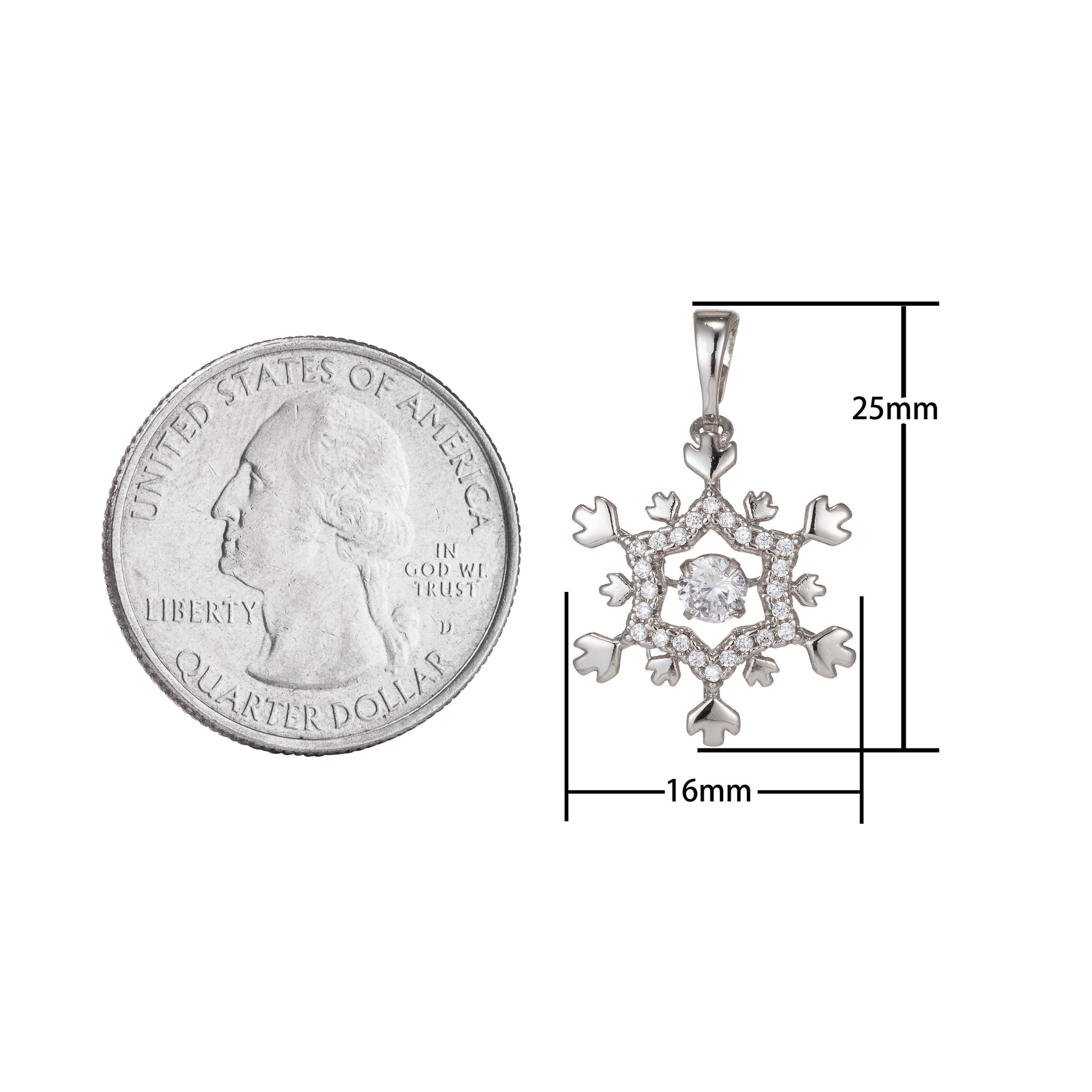 1pc White Gold Micro Pave CZ SnowFlake Pendant Charm, Dual Color SnowFlake Pendant Charm, White Pendant, For DIY Jewelry