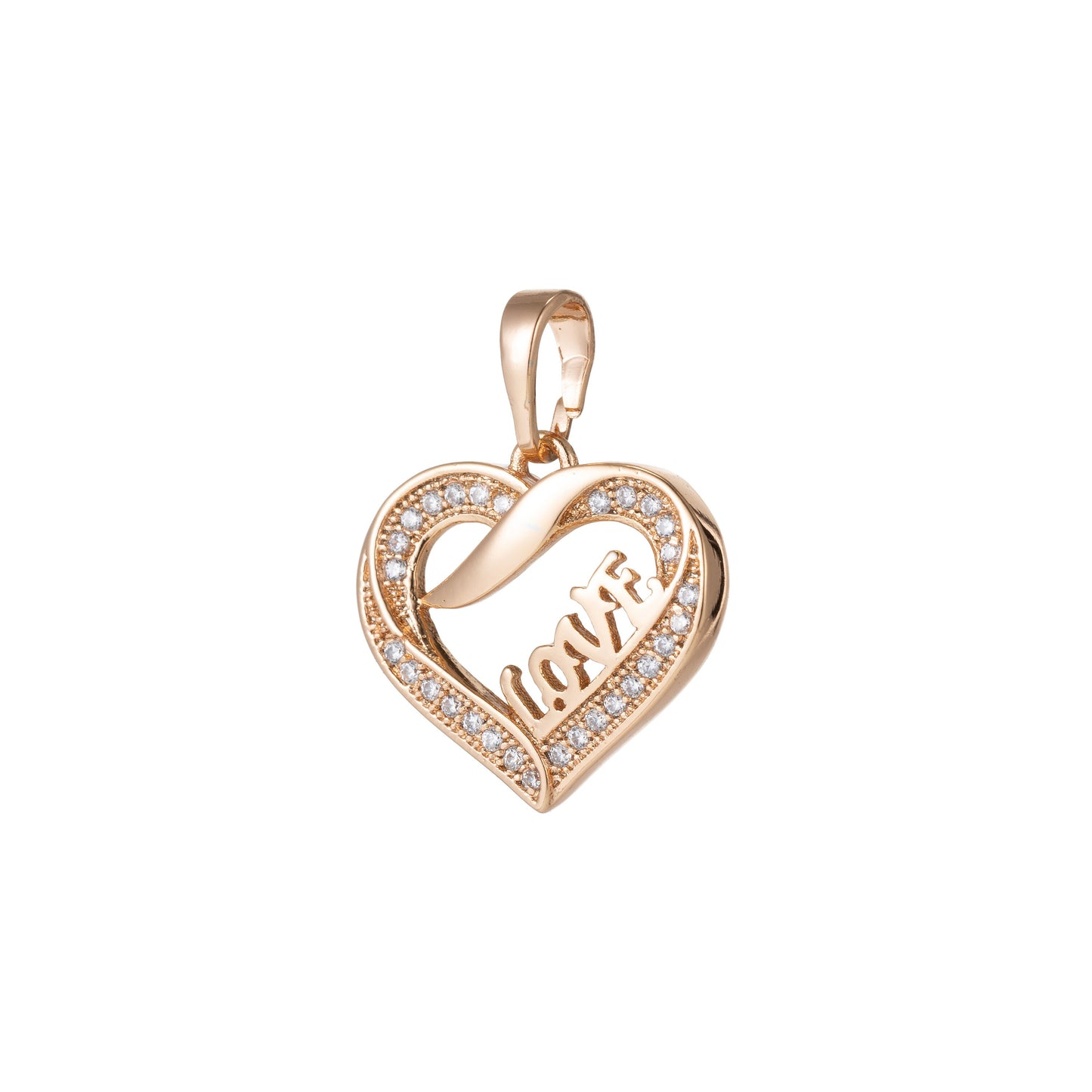 1pc 18k Gold Micro Pave CZ Heart Pendant Charm, Love Heart Micro Pave CZ Pendant Charm, Pendant, For DIY Jewelry,