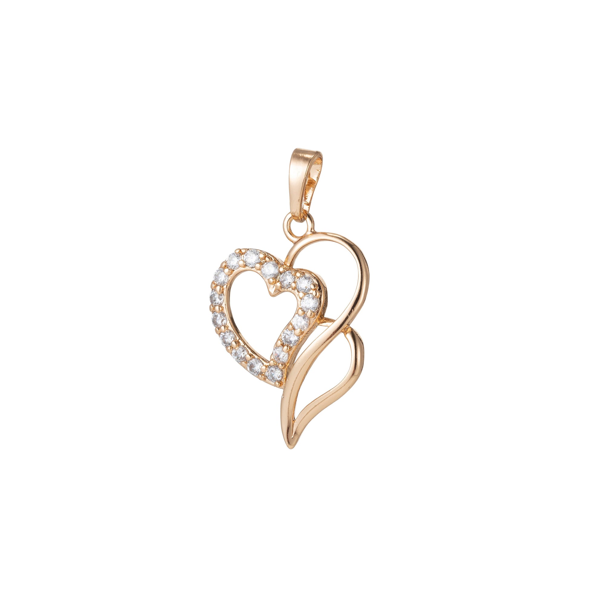 1pc 18k Gold Micro Pave CZ Heart Pendant Charm, Micro Pave CZ Pendant Charm, Heart Pendant, For DIY Jewelry, 1477