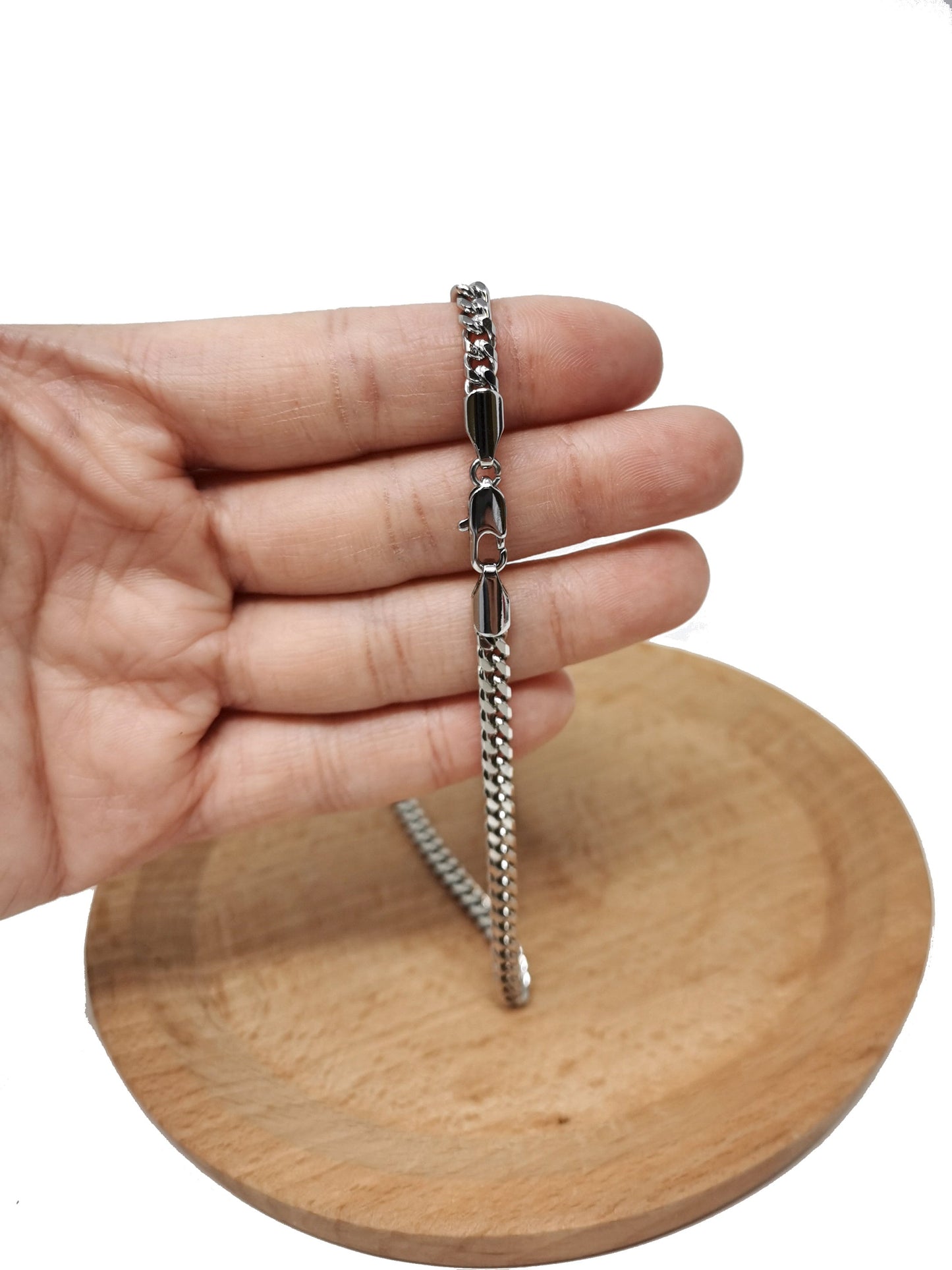 1pc 17.7'' Ready to Use White Gold Cuban Curb Necklace Chain, Layer Curb Chain Dainty Necklace, Pendant Charm Necklace, CH-620