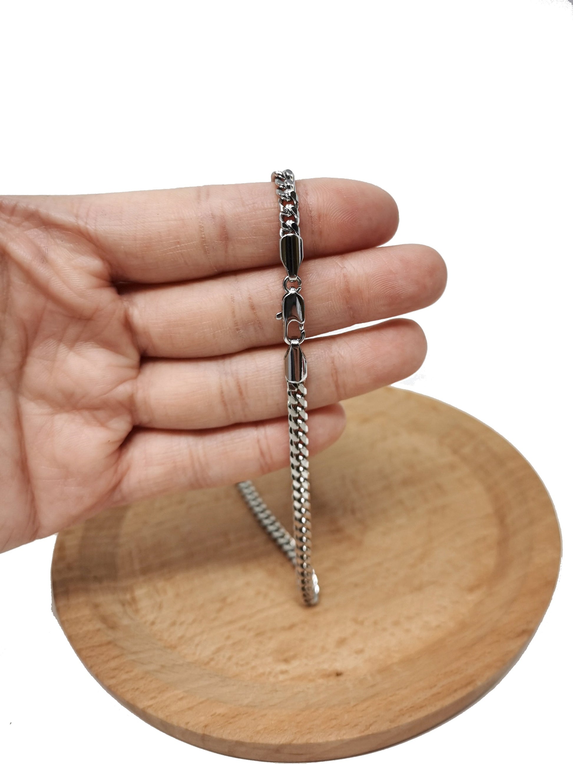 1pc 17.7'' Ready to Use White Gold Cuban Curb Necklace Chain, Layer Curb Chain Dainty Necklace, Pendant Charm Necklace, CH-620