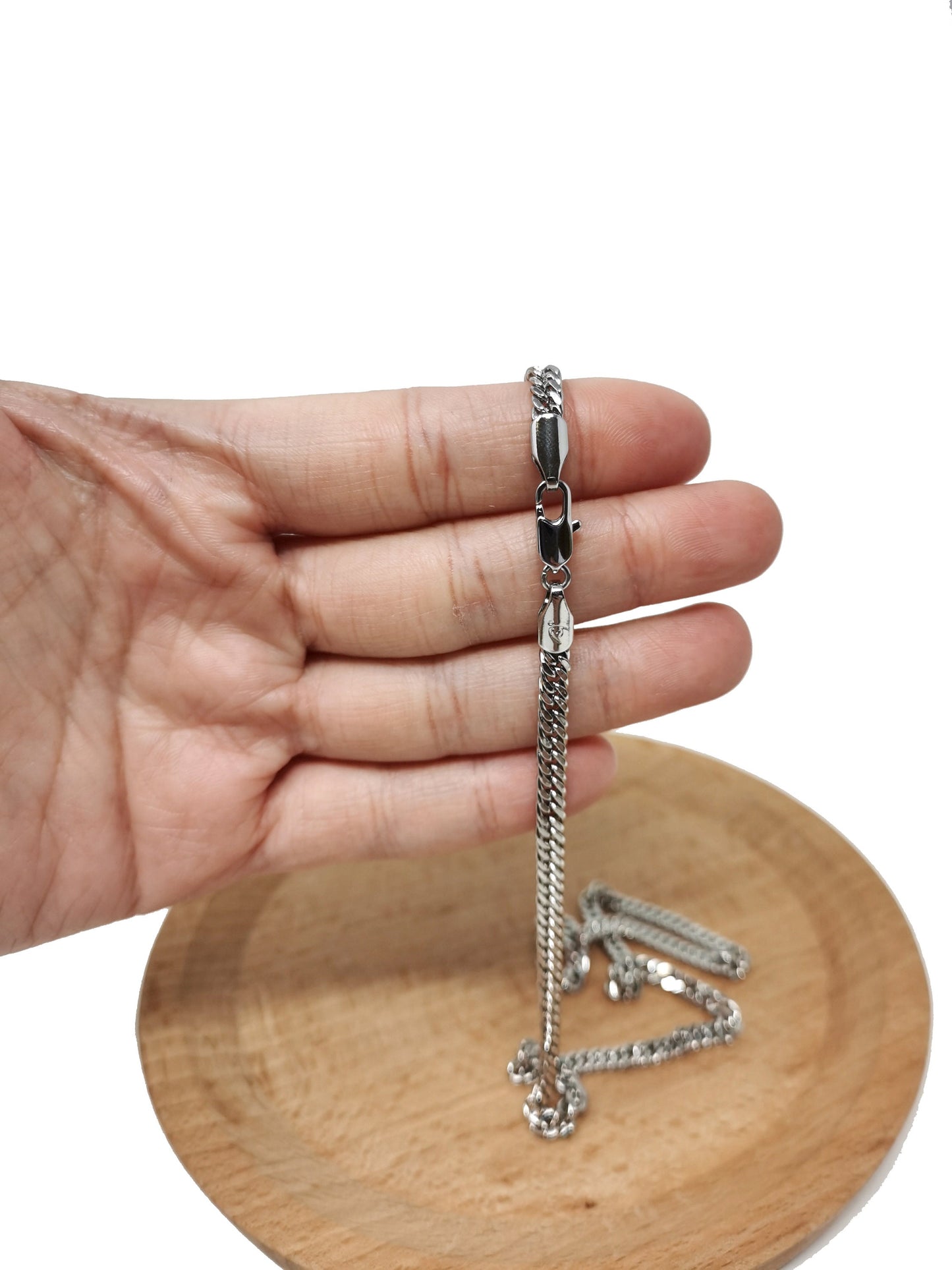 1pc 17.7'' Ready to Use White Gold Filled Herringbone Curb Necklace Chain, Layer Curb Chain Dainty Necklace,Pendant Charm Necklace, CH-627