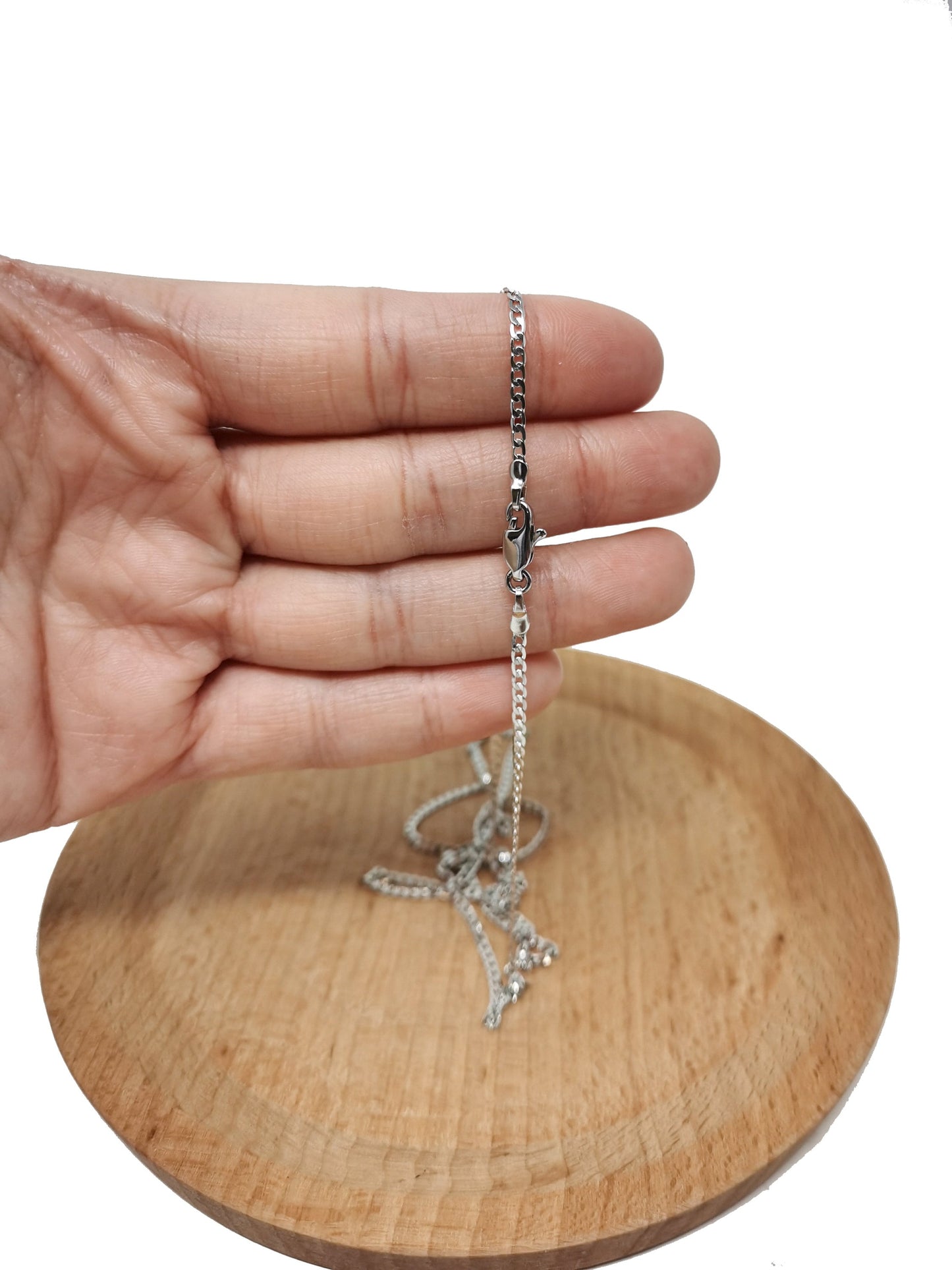 1pc 23.6'' Ready to Use White Gold Herringbone Curb Necklace Chain, Layer Curb Chain Dainty Necklace, For Pendant Charm Necklace, 629