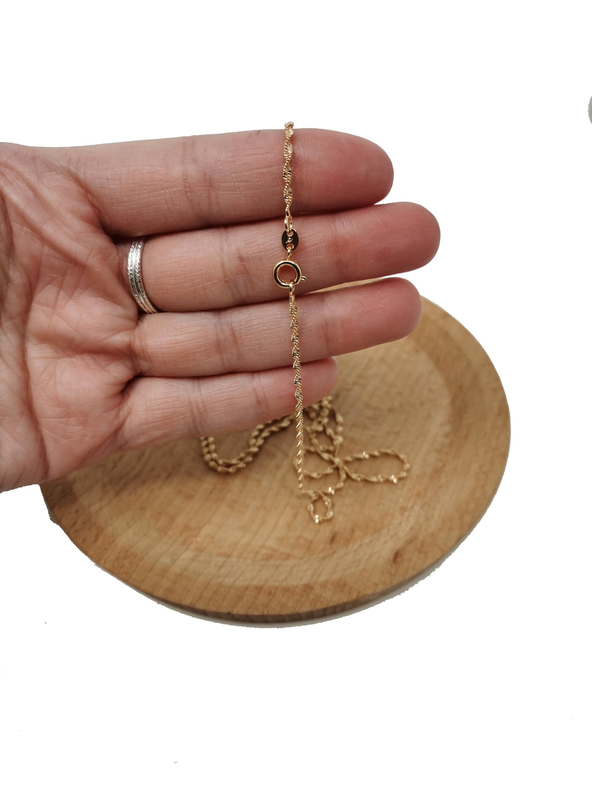 1pc 29.5'' Ready to Use 18K Gold Filled Singapore Necklace Chain, Layer Singapore Chain Dainty Necklace,Pendant Charm Necklace Making,CH-402