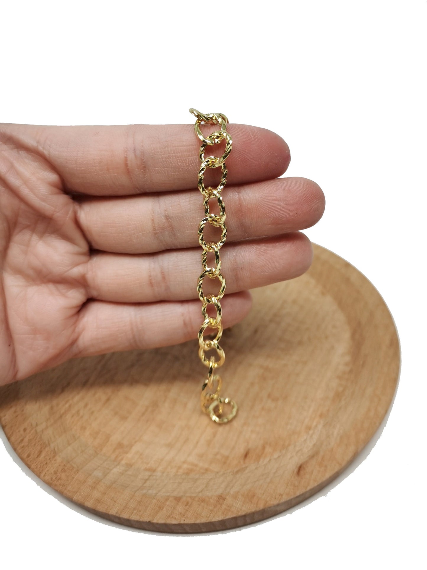 24K Gold Rolo Chain by Yard, Oval Cable Chain by Foot, Wholesale bulk Roll Chain for Jewelry Making, Thickness 1.5mm, 74