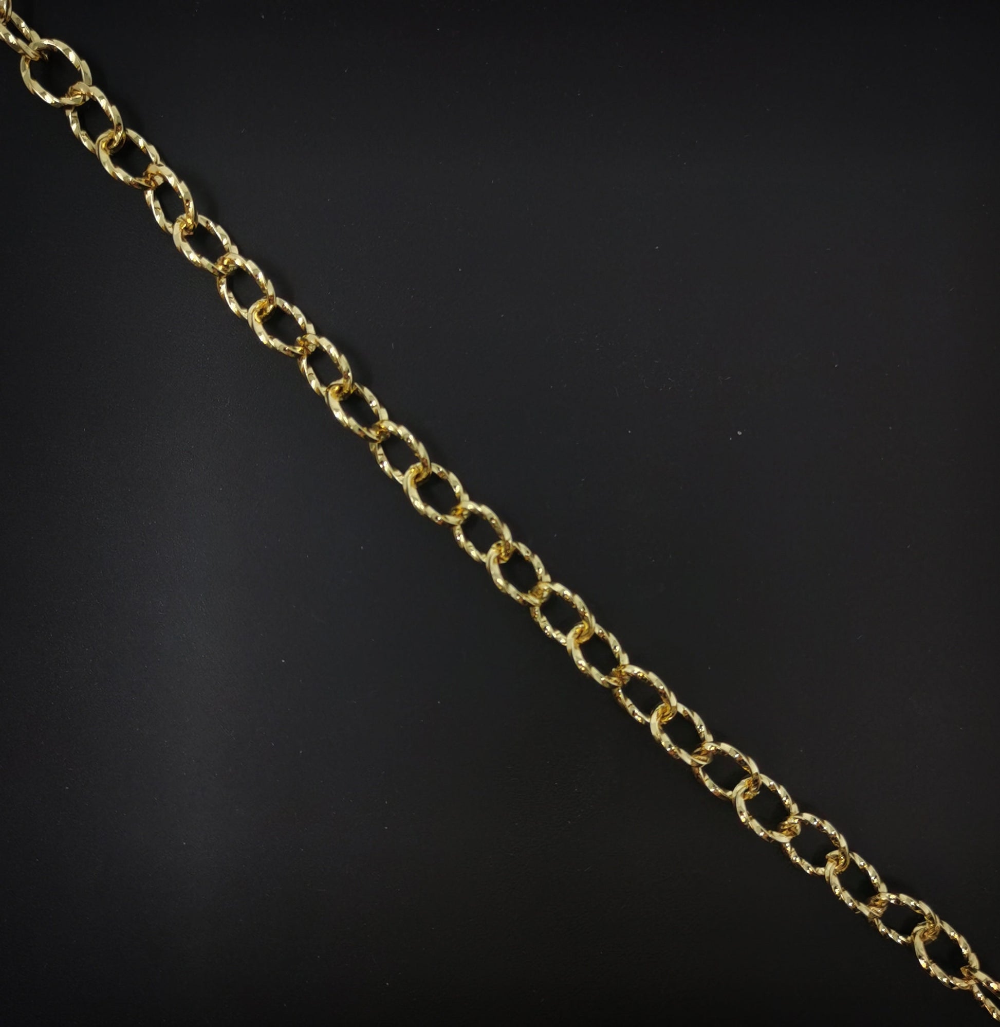 24K Gold Rolo Chain by Yard, Oval Cable Chain by Foot, Wholesale bulk Roll Chain for Jewelry Making, Thickness 1.5mm, 74