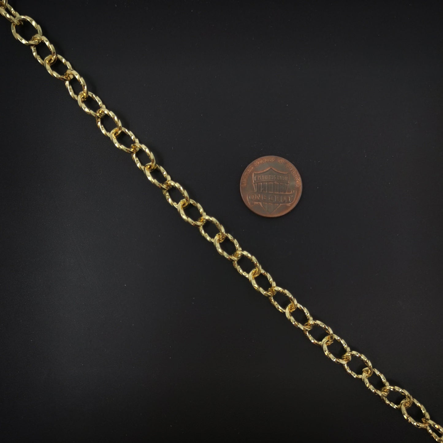24K Gold Rolo Chain by Yard, Oval Cable Chain by Foot, Wholesale bulk Roll Chain for Jewelry Making, Thickness 1.5mm, 74