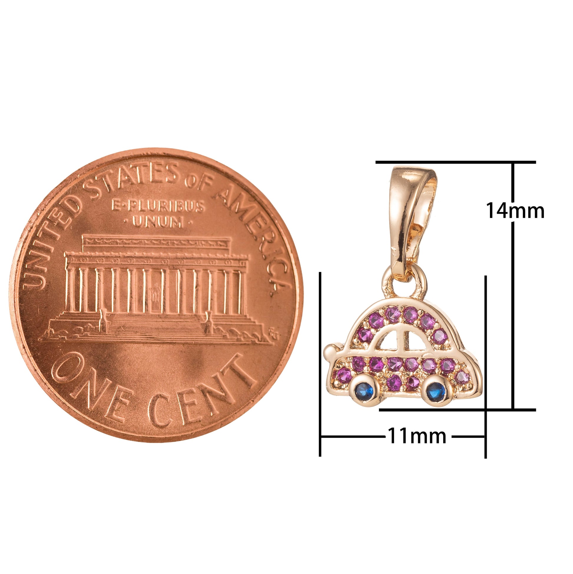 1pc 18k Gold Micro Pave CZ Cute Car Pendant Charm, Micro Pave CZ Pendant Charm, Car Pendant, For DIY Jewelry