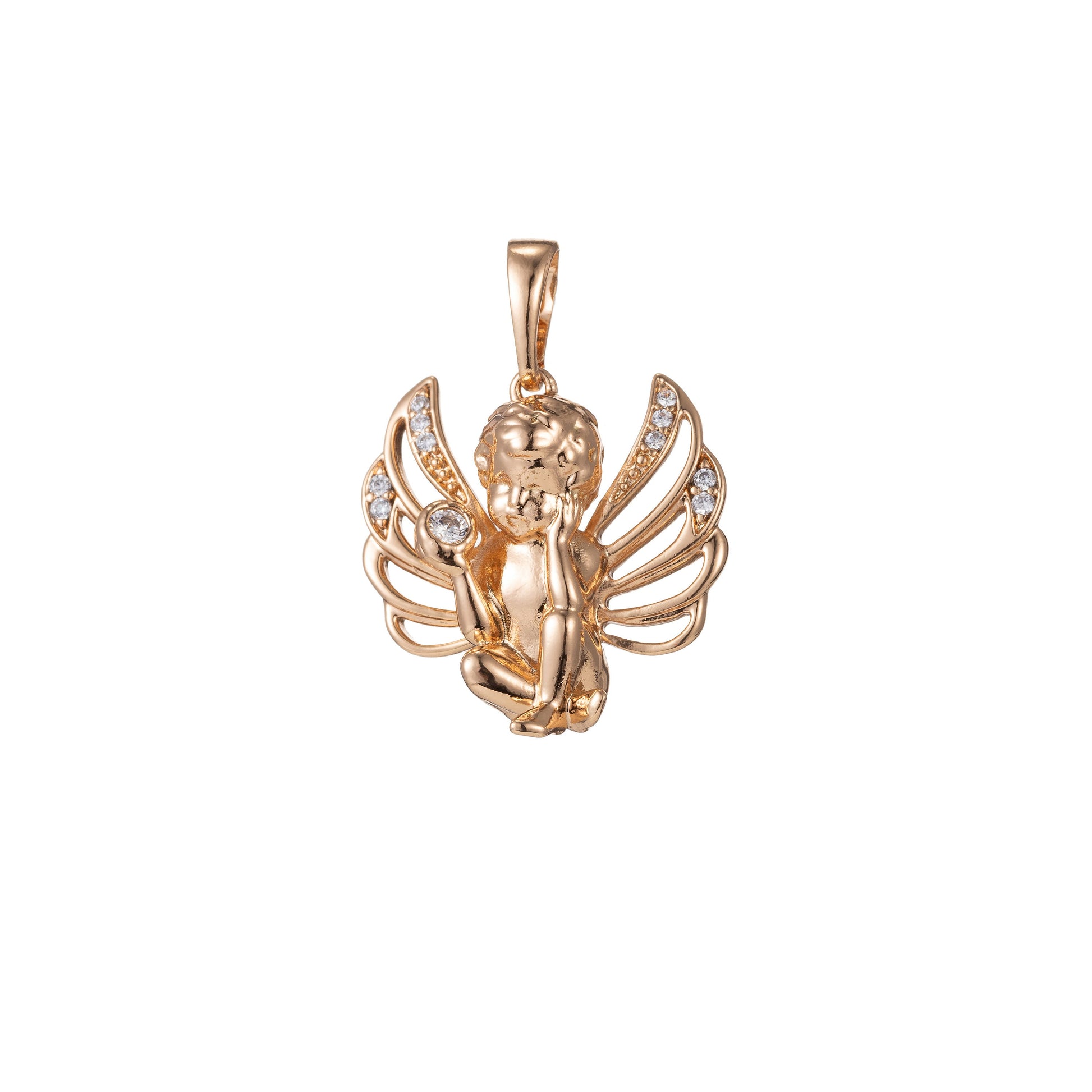 1pc 18k Gold Micro Pave CZ Boy Angel Pendant Charm, Micro Pave CZ Pendant Charm, Angel Pendant, For DIY Jewelry