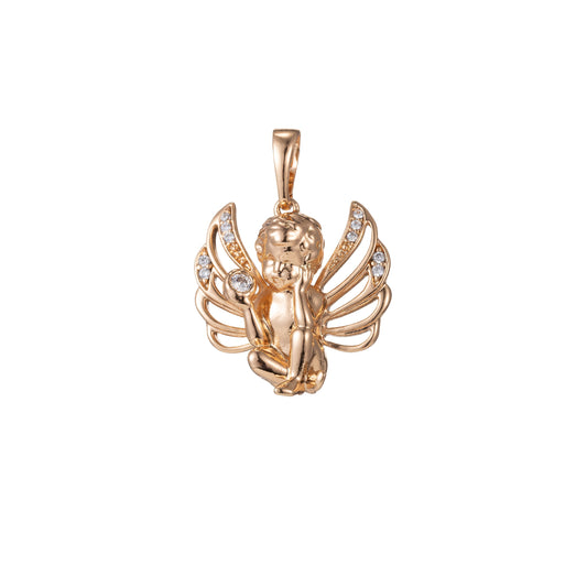 1pc 18k Gold Micro Pave CZ Boy Angel Pendant Charm, Micro Pave CZ Pendant Charm, Angel Pendant, For DIY Jewelry