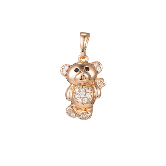 1pc 18k Gold Micro Pave CZ Cutie Bear Pendant Charm, Micro Pave CZ Bear Pendant Charm, Pendant, For DIY Jewelry