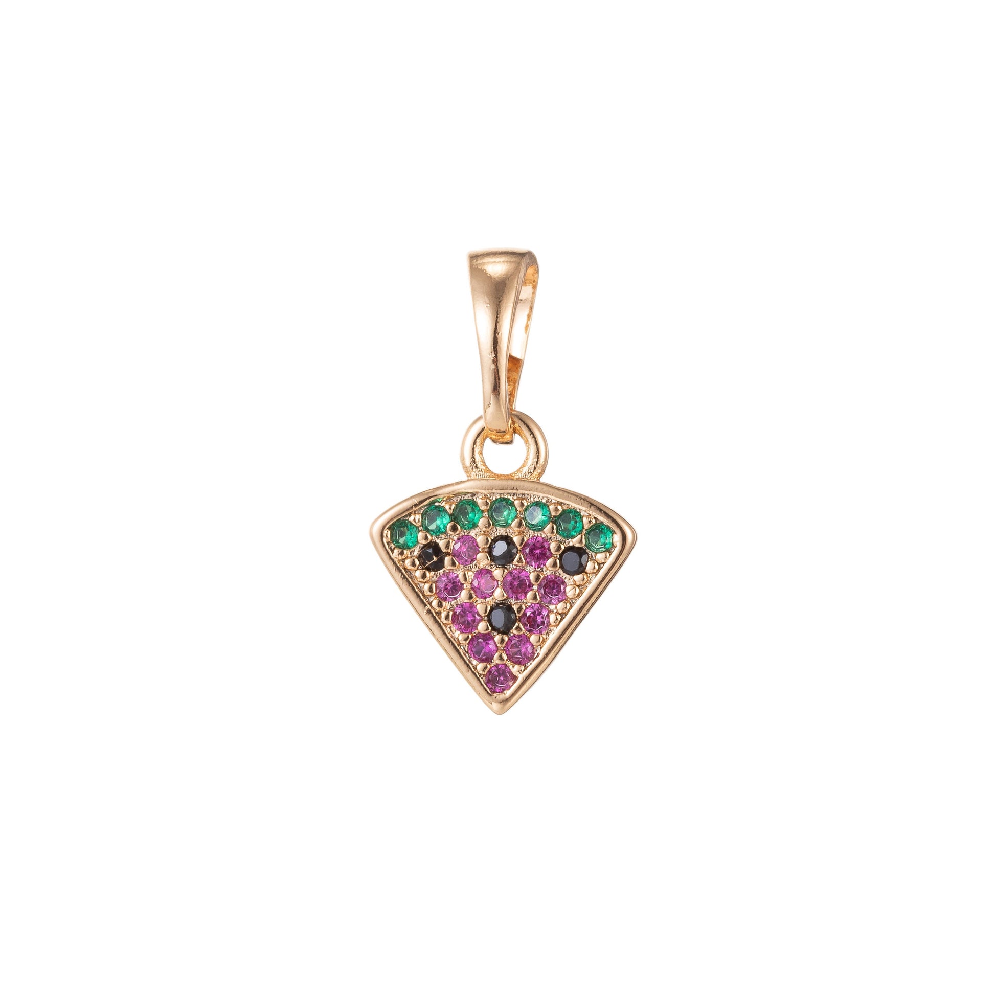 1pc 18k Gold Micro Pave CZ Crafted Pizza Pendant Charm, Slice of Pizza Pendant Charm, Pendant, For DIY Jewelry,