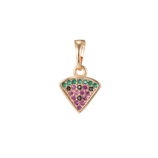 1pc 18k Gold Micro Pave CZ Crafted Pizza Pendant Charm, Slice of Pizza Pendant Charm, Pendant, For DIY Jewelry,