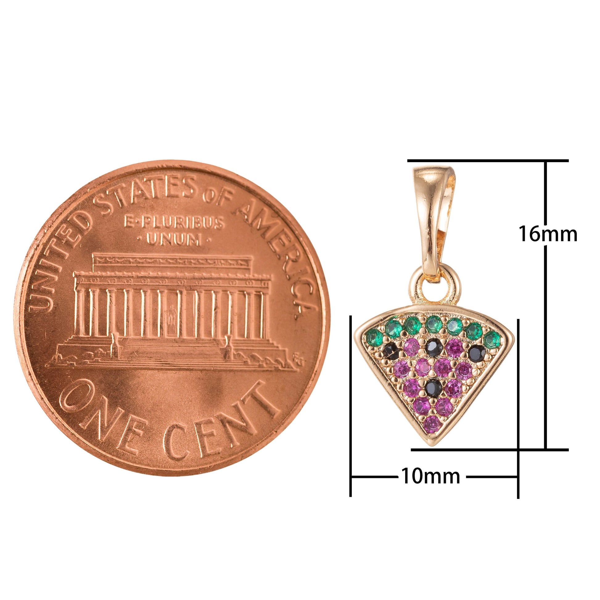 1pc 18k Gold Micro Pave CZ Crafted Pizza Pendant Charm, Slice of Pizza Pendant Charm, Pendant, For DIY Jewelry,