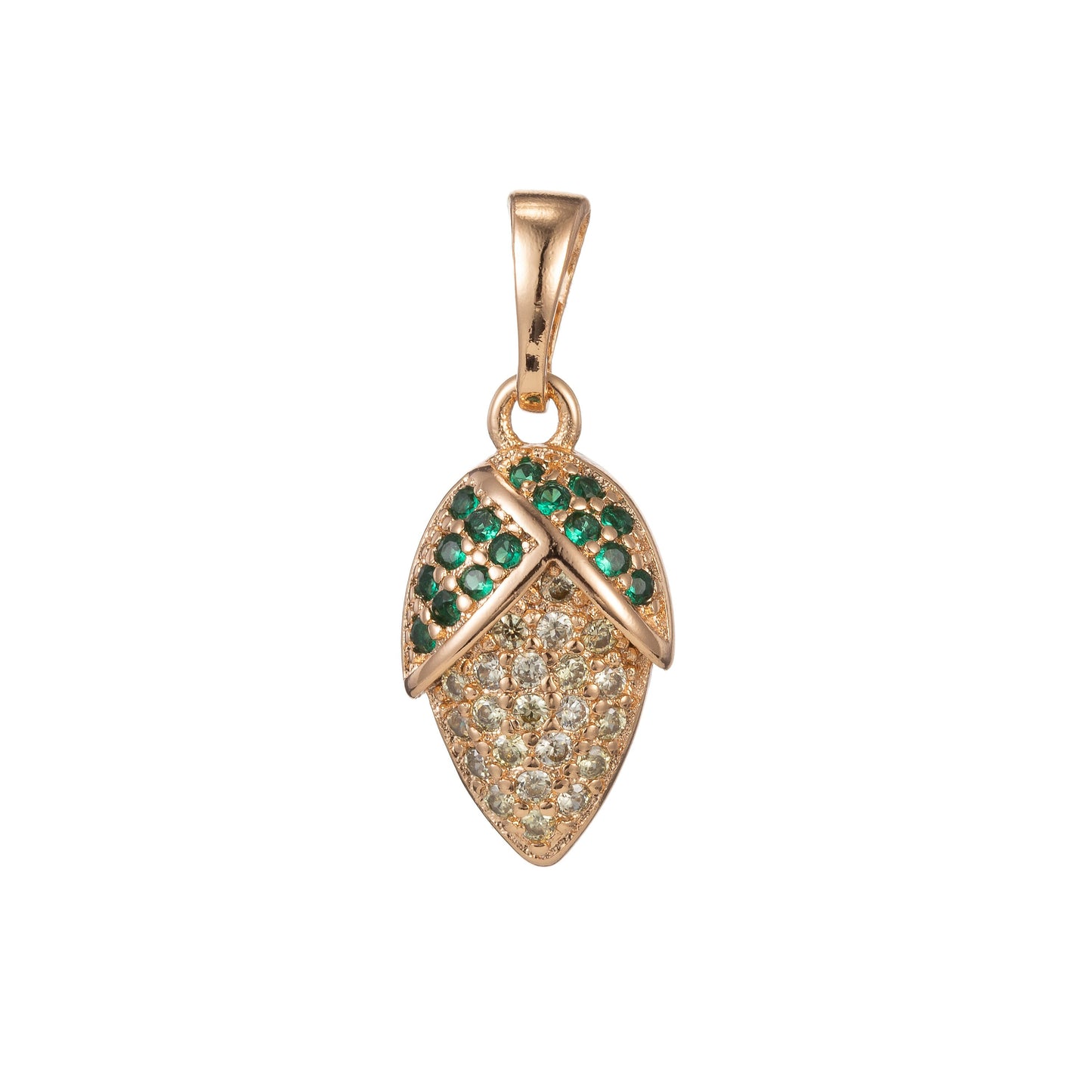 1pc 18k Gold Micro Pave CZ Corn Pendant Charm, Corn Pendant Charm, Veggie Pendant, For DIY Jewelry Making
