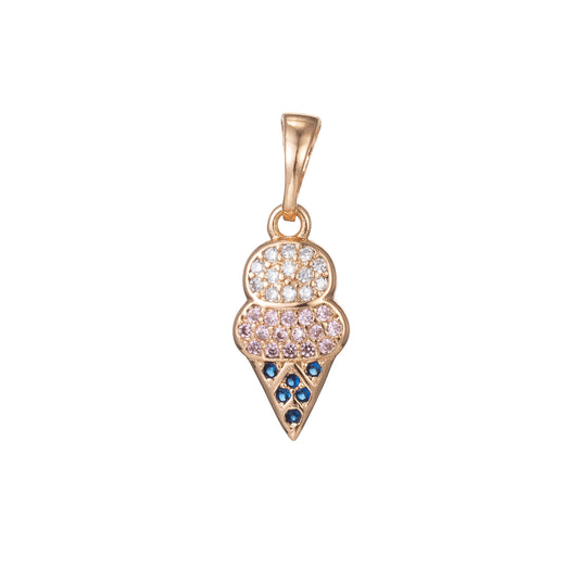 1pc 18k Gold Micro Pave CZ Ice Cream Pendant Charm, Ice Cream Pendant Charm, Desert Pendant, For DIY Jewelry Making