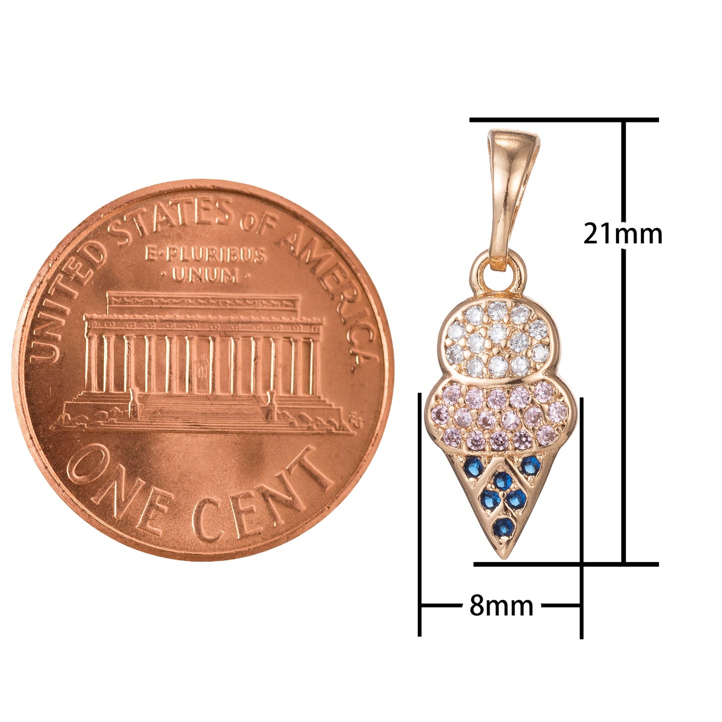 1pc 18k Gold Micro Pave CZ Ice Cream Pendant Charm, Ice Cream Pendant Charm, Desert Pendant, For DIY Jewelry Making