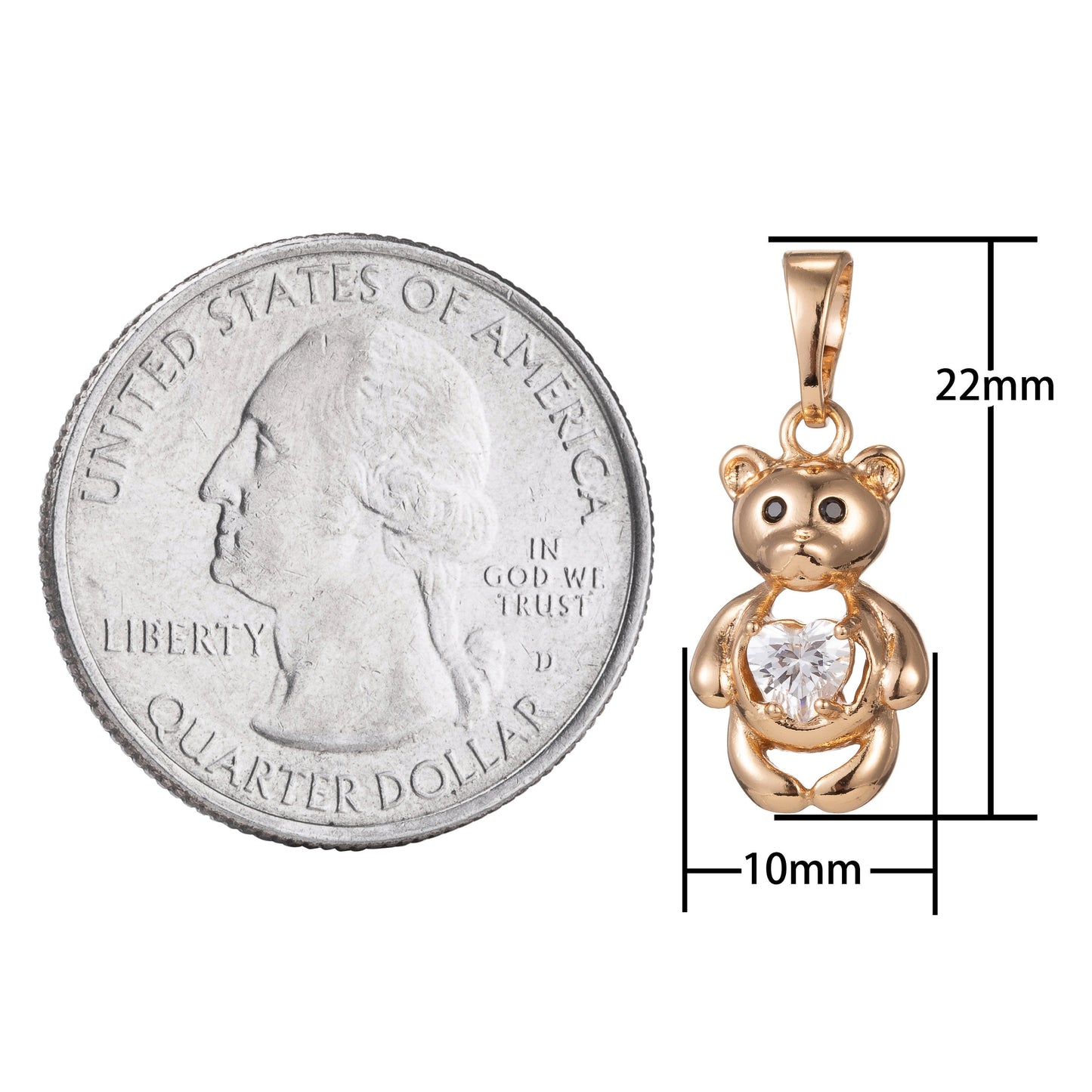1pc 18k Gold Micro Pave CZ Cutie Bear Pendant Charm, Micro Pave CZ Bear Pendant Charm, Animal Pendant, For DIY Jewelry