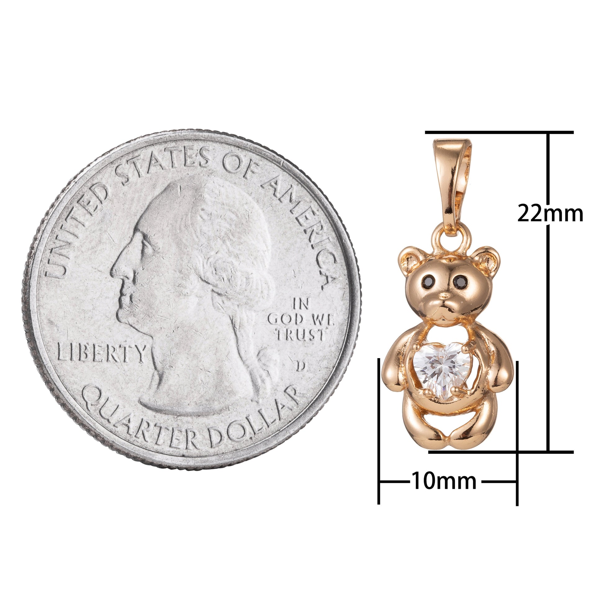 1pc 18k Gold Micro Pave CZ Cutie Bear Pendant Charm, Micro Pave CZ Bear Pendant Charm, Animal Pendant, For DIY Jewelry